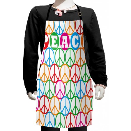 Retro Kids Apron  Colorful Internationally Recognized Peace Sign Letters Counter Culture Print  Boys Girls Apron Bib with Adjustable Ties for Cooking 