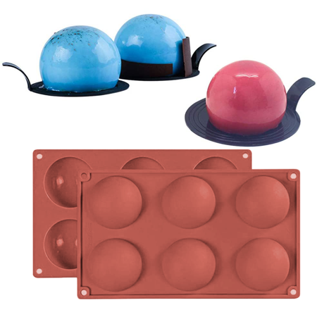 6-Cavity Silicone Chocolate Candy Molds  Semicircle Baking Molds for Cordial Truffle  Pudding Ball Ice Cube Peanut Butter 3pcs Brick Red