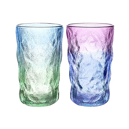 Colored Embossed Highball Glasses Set of 2-12 Oz Iridescent Drinking Glasses - Stained Thick Walled Water Tumbler for Cocktail  Juice  Water  Mixed Dr