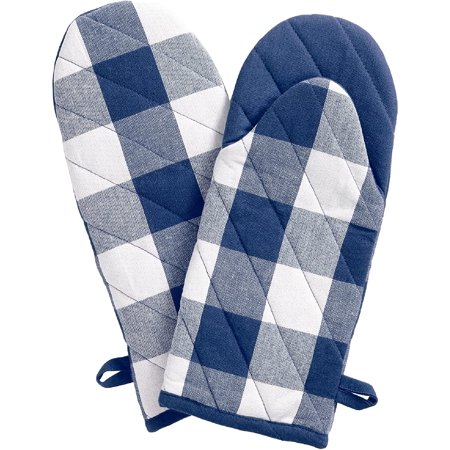Farmhouse Living Buffalo Check Oven Mitt Pair  13  X 6   Blue/White 2