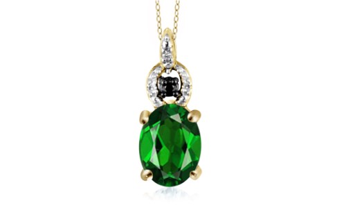 Jewelonfire 1.20 Ctw Chrome & Black & White Dia Pend SS 24567 Green I2-I3 1 1/4 Ct Chrome Diopside Chrome Diopside