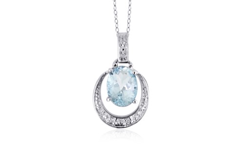 Jewelonfire 1.15 Ctw Aqua & 1/20 CT White Dia Pend SS 23549 Blue 1 Ct I2-I3 Aquamarine Aquamarine Sterling-silver