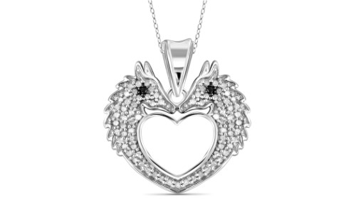 Jewelonfire 1/4 CT Black & White Dia Sea Horse Heart Pend in SS 23983 Black I2-I3 1/4 Ct Sterling-silver