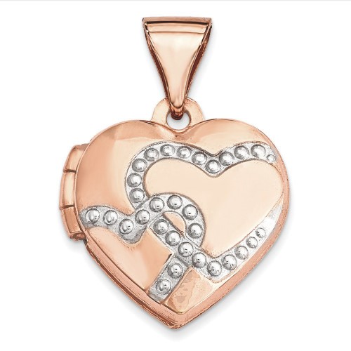 14k Rose Gold with Rhodium 12mm Heart Locket - 1.0 Grams