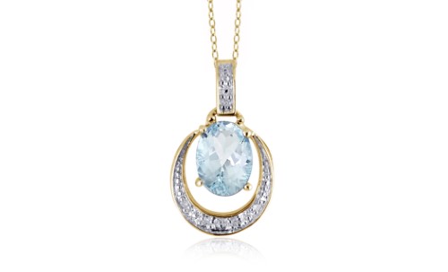 Jewelonfire 1.15 Ctw Aqua & 1/20 CT White Dia Pend SS 23549 Blue 1 Ct I2-I3 Aquamarine Aquamarine