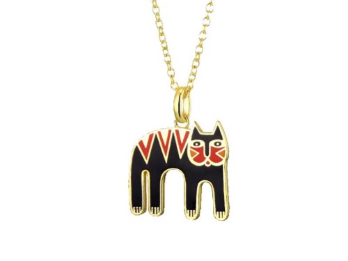 Laurel Burch Magicat Cloisonne Pendant W/ Necklace