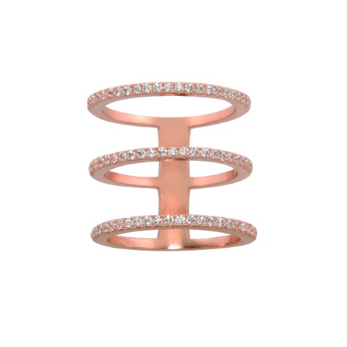 14K Rose Gold Plated 'Tres Chic' Pave Triple Row Ring