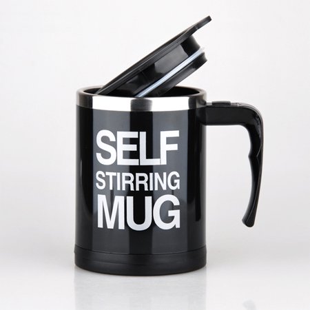 Yipa Stainless Steel Coffee Mug Self Stiring Mugs Electric Automatic Mixing Cups for Stir Coffee Milk Mix Juice Drink and Plastic 300ml 12-16 OZ (Blac