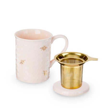 Pinky up Annette Honeycomb Ceramic Tea Cup with Infuser and Lid  12oz