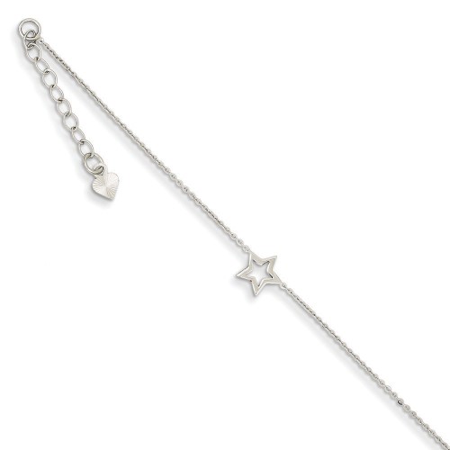 14K Polished Spring Ring Whtie Gold Adjustable Star Anklet - 1.0 Grams - 9 Inch