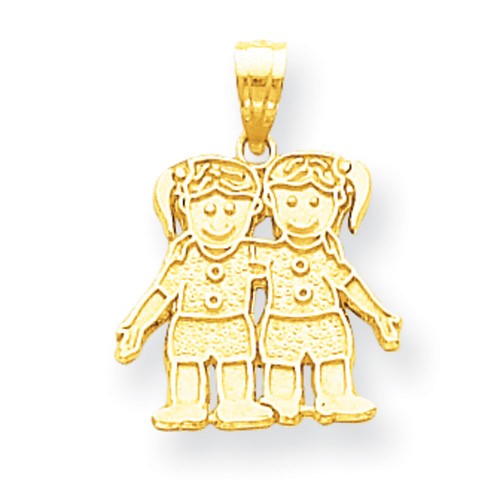 10k Yellow Gold Polished Flat Back Solid Two Girls Charm - 1.0 Grams