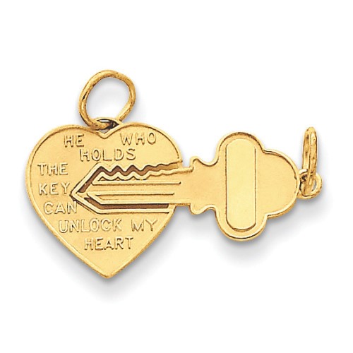 14k Yellow Gold Polished Flat Back Textured Back Heart Charm - 1.0 Grams - Measures 16.1x23mm