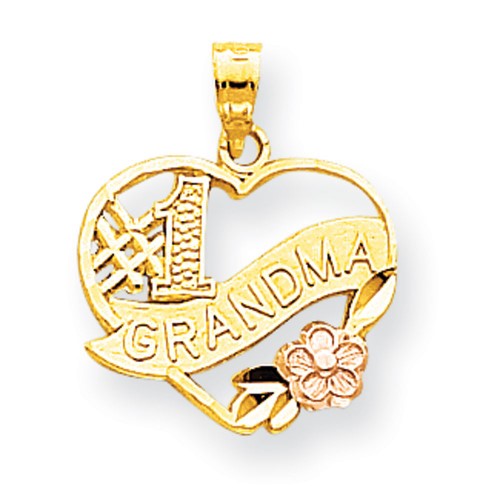 10k Two-Tone Gold Number 1 Grandma Heart Charm - 1.0 Grams