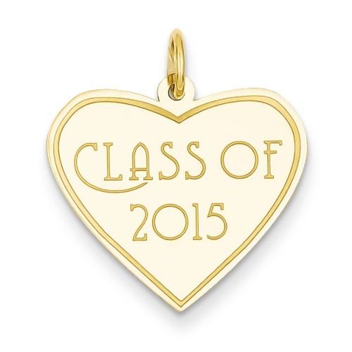 14k Yellow Gold Polished Class of 2015 Heart Charm - 1.0 Grams