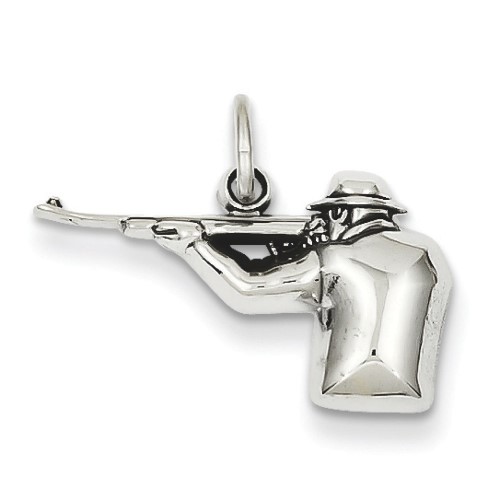 14k White Gold Polished Open Back Hunter Charm - 1.0 Grams