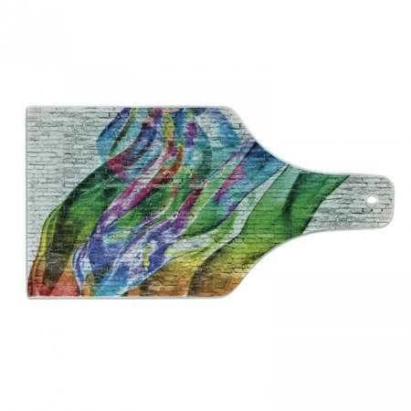 Brick Wall Cutting Board  Colorful Grunge Scribbled Drawing on Surface Town Counter Culture Artisan  Decorative Tempered Glass Cutting and Serving Boa
