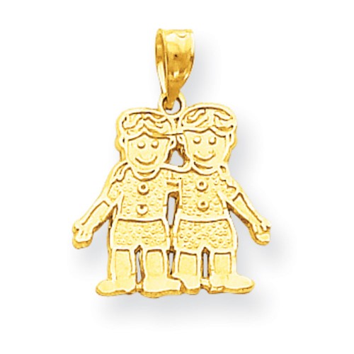 10k Yellow Gold Polished Flat Back Solid Two Boys Charm - 1.0 Grams