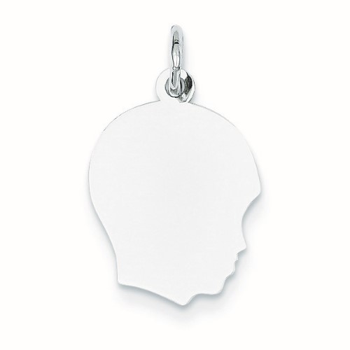 14k White Gold Solid Polished Engravable Plain Med Facing Right Engraveable Boy Charm - 1.0 Grams
