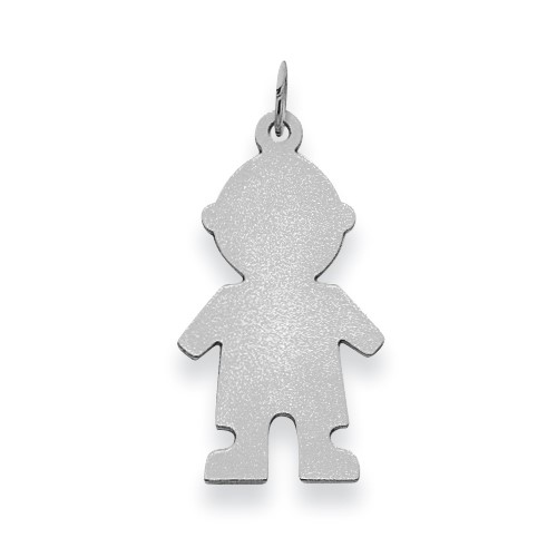 14k White Gold Solid Polished Plain Medium .013 Gauge Engravable Boy Charm - 1.0 Grams