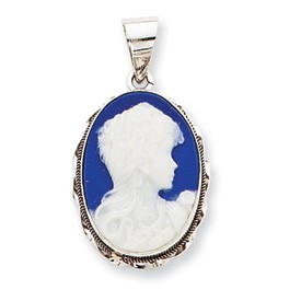 14k White Gold 12x16 Porcelain Cameo Pendant - 1.0 Grams