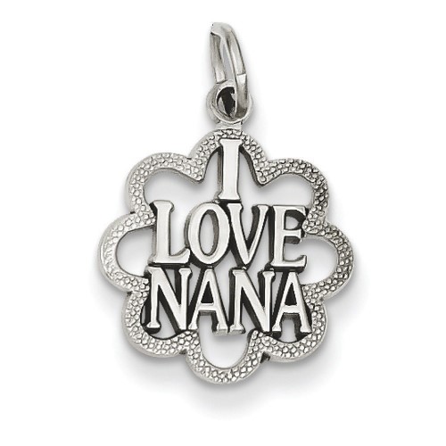 14k White Gold Polished Textured Back Antiqued I Love Nana Charm - 1.0 Grams - Measures 21.6x14.1mm
