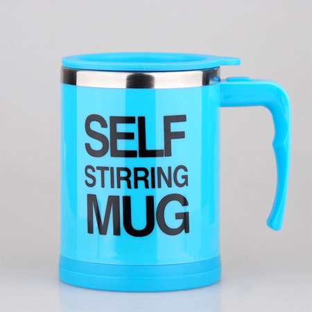 CUH Stainless Steel Coffee Mug Self Stiring Mugs Electric Automatic Mixing Cups for Stir Coffee Milk Mix Juice Drink and Plastic 300ml 12-16 OZ (Blue)