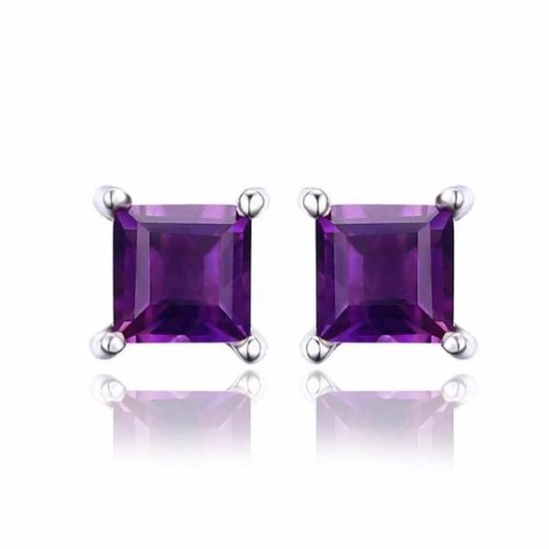 Royal Purple Princess Cut 0.5 CT Genuine Amethyst IOBI Precious Gems Stud Earrings Amethyst