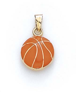 14k Yellow Gold Enamel Basketball Pendant - 1.0 Grams