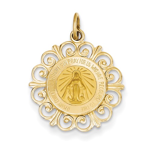 Roy Rose Jewelry 14K Yellow Gold Miraculous Medal Charm 19mm Width