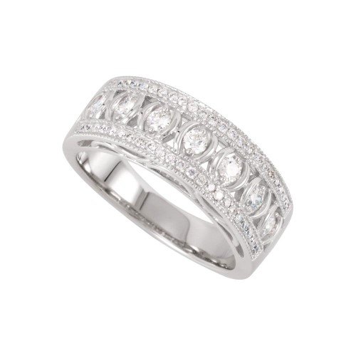 14K White Gold White Diamond Round Prong Setting Anniversary Band - 0.5 Cttw (H,SI2)