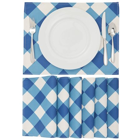 Set of 6 Blue White Buffalo Plaid Placemats, Farmhouse Dining Table Decorations (13 X 17 in)
