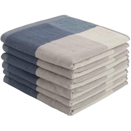 PiccoCasa 100% Cotton Kitchen Dish Colths Set of 6  Absorbent Dishclothes  Drying Cloths for Home Cooking  Big Buffalo Gingham  Blue