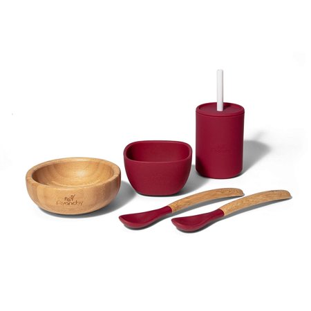 Avanchy La Petite Family Collections Gift Set Magenta - Includes Mini Bamboo Bowl  Silicone Bowl  Silicone Cup  and Bamboo Baby and Infant Spoons - Ba