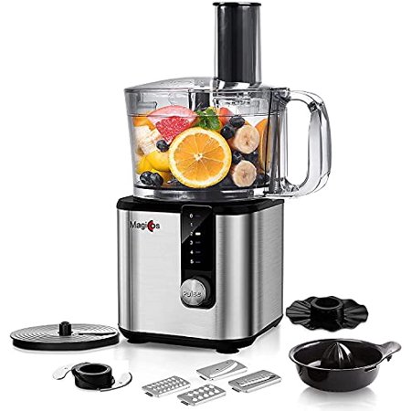 8 Cup Food Processor-MAGICCOS 7-in-1 Multifunctional Small Vegetable Chopper  Upgraded 750W  5 Variable Speeds&Pulse for Dicing  Slicing  Chopping  Fi