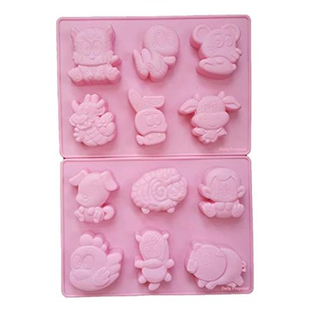 12 Chinese Animal Zodiac Silicone Mold Horoscope Bakeware Baking Cookie Cake Pastry Chocolate Brownie Candy Butter Jello Ice Cream Tray