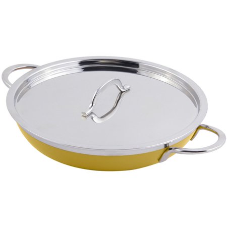 Bon Chef 60304 Classic Country French Collection 1 Qt. 20 Oz. Yellow Saute Pan / Skillet with Cover and Double Handles