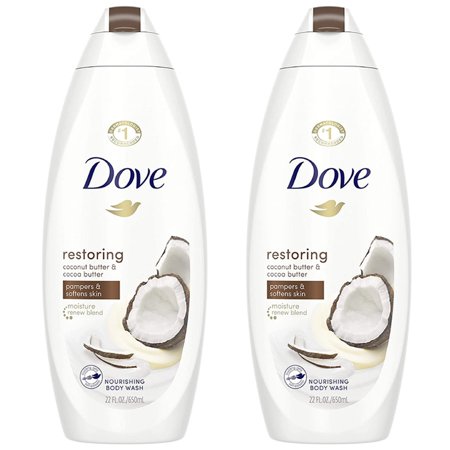 Dove Restoring Body Wash for Dry Skin Coconut Butter and Cocoa Butter Effectively Washes Away Bacteria While Nourishing Your Skin 22 Fl Oz (2 Pack)