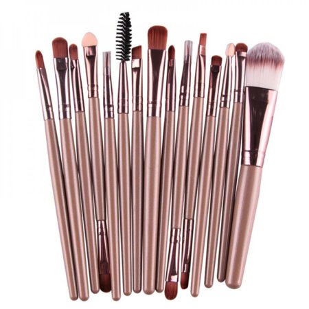 MEROTABLE 15 Pcs/Sets Brush Kits Tools Eye Shadow Cosmetic Makeup Brushes Sets Golden Coffee