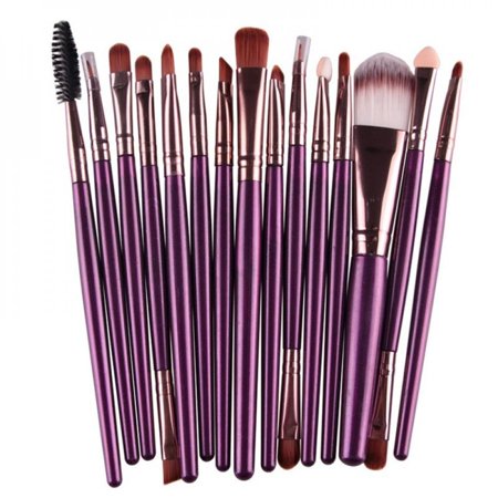 MEROTABLE 15 Pcs/Sets Brush Kits Tools Eye Shadow Cosmetic Makeup Brushes Sets Purple Coffee