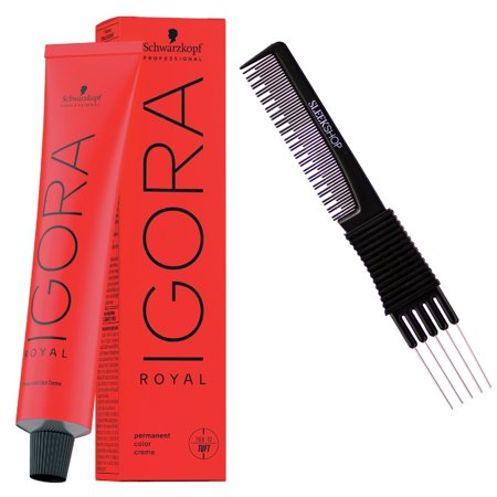 8-77 Light Blonde Copper Extra   Schwarzkopf IGORA Royal (NEWEST PACKAGING) Permanent Hair Color Crème Dye Cream Haircolor - Pack of 2 W/ Sleek Teasi
