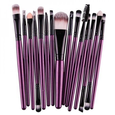 MEROTABLE 15 Pcs/Sets Brush Kits Tools Eye Shadow Cosmetic Makeup Brushes Sets Purple Black