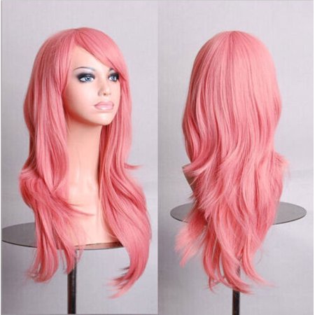 New Pretty 70cm Full Wavy Wigs Cosplay Hot Costume Anime Party Halloween Hair Color:Pink 2312#