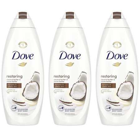 (3 Pack) Dove Restoring Body Wash for Dry Skin Coconut Butter and Cocoa Butter Effectively Washes Away Bacteria While Nourishing Your Skin 22 Oz