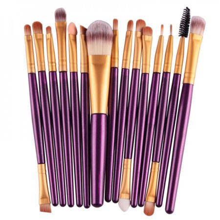 MEROTABLE 15 Pcs/Sets Brush Kits Tools Eye Shadow Cosmetic Makeup Brushes Sets Purple Golden