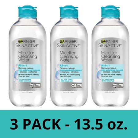Garnier SkinActive Micellar Cleansing Water  All-in-1 Waterproof Makeup Remover and Facial Cleanser  13.5 Fl Oz  3 Pack