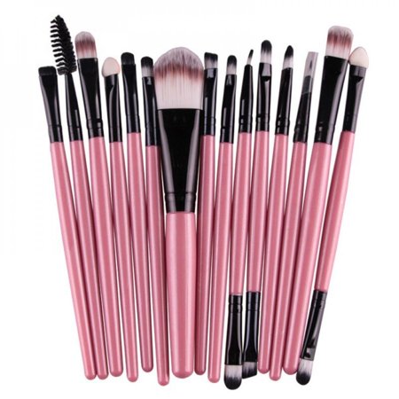 MEROTABLE 15 Pcs/Sets Brush Kits Tools Eye Shadow Cosmetic Makeup Brushes Sets Pink Black