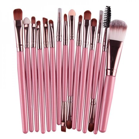 MEROTABLE 15 Pcs/Sets Brush Kits Tools Eye Shadow Cosmetic Makeup Brushes Sets Pink Coffee
