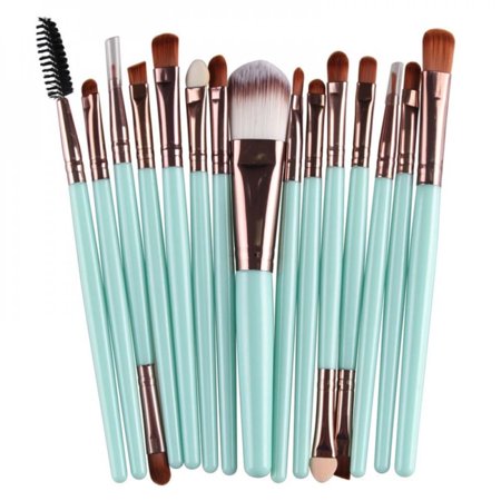 MEROTABLE 15 Pcs/Sets Brush Kits Tools Eye Shadow Cosmetic Makeup Brushes Sets Green Coffee