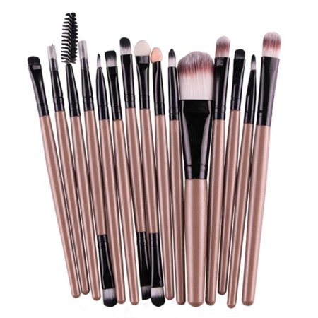 MEROTABLE 15 Pcs/Sets Brush Kits Tools Eye Shadow Cosmetic Makeup Brushes Sets Golden Black