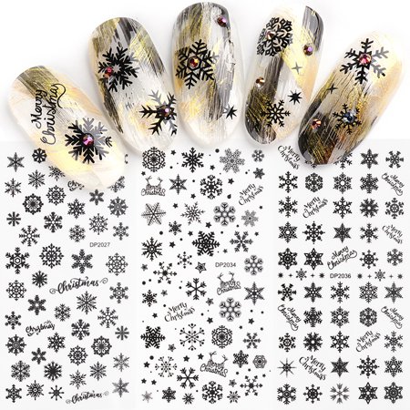 Sunnymall 2Pcs Black Feather/Snowflake Nail Art Sticker Transfer Decals Foils Wraps Decor  Color#1136